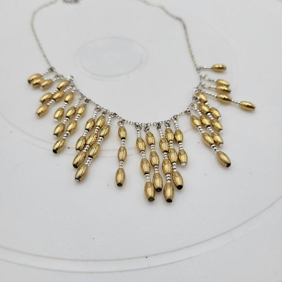 Vintage Napier‎ Metal Barrel Beads Bib Neckleace 19" Gold Silver Tone Dangling - Picture 7 of 12